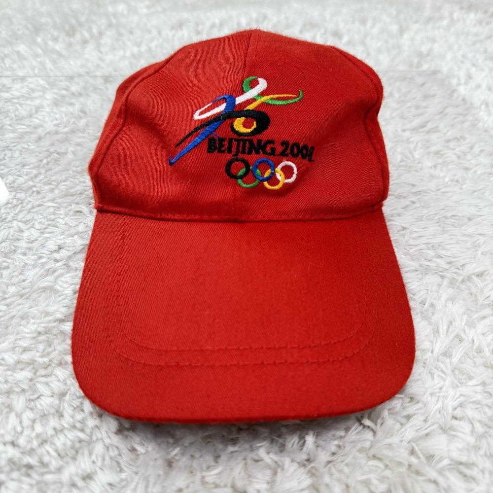 Beijing Olympics Hat Cap Strap Back Red Olympic Rings 2008 Summer Games Mens